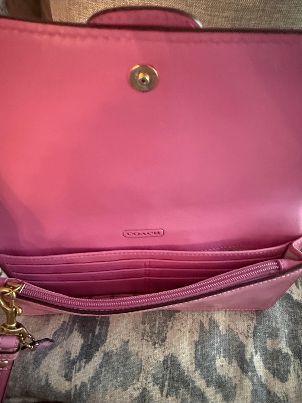 Coach Pink Leather Wristlet with Gold Buckle Accent - Picture 7 of 12